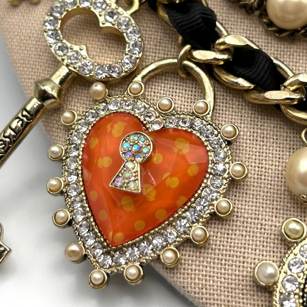 Rare Vintage Betsey Johnson Pigs Fly Polka Dot Pearl Heart Piggy Necklace 18-20” - Picture 5 of 14